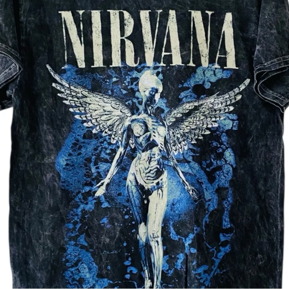 NIRVANA Distressed Gray Angel Graphic T Shirt Grunge Rocker Tee Size Medium NEW - Picture 3 of 7